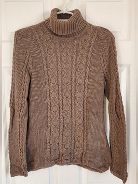 Taupe Cable Turtleneck Sweater